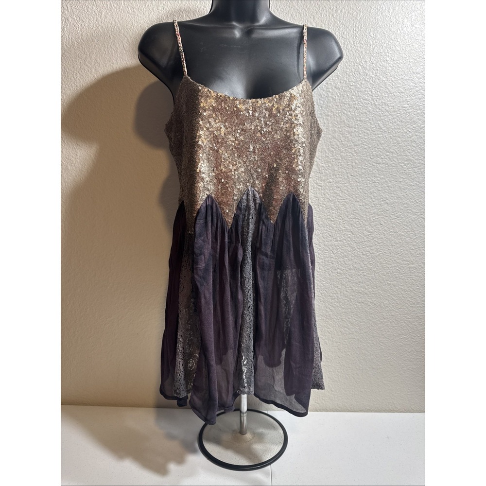 Gimmicks BKE Silk Sequin Tank Lace Fringe Kimono Small Festival Whimsigoth BOHO - Picture 3 of 16